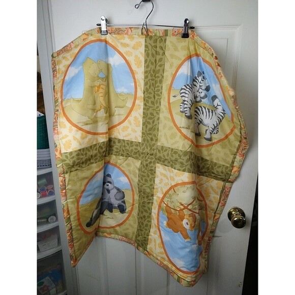 Monkey Around Green Brown Yellow New Baby Toddler Quilt Size 34"X33.5" - Picture 1 of 11